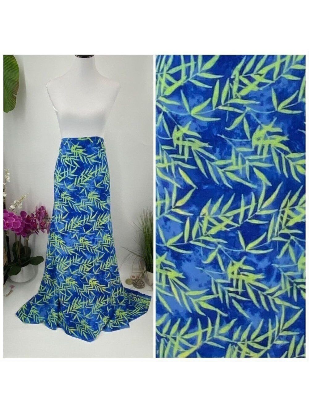Blue Green SARONG Batik Hand Painted Rayon